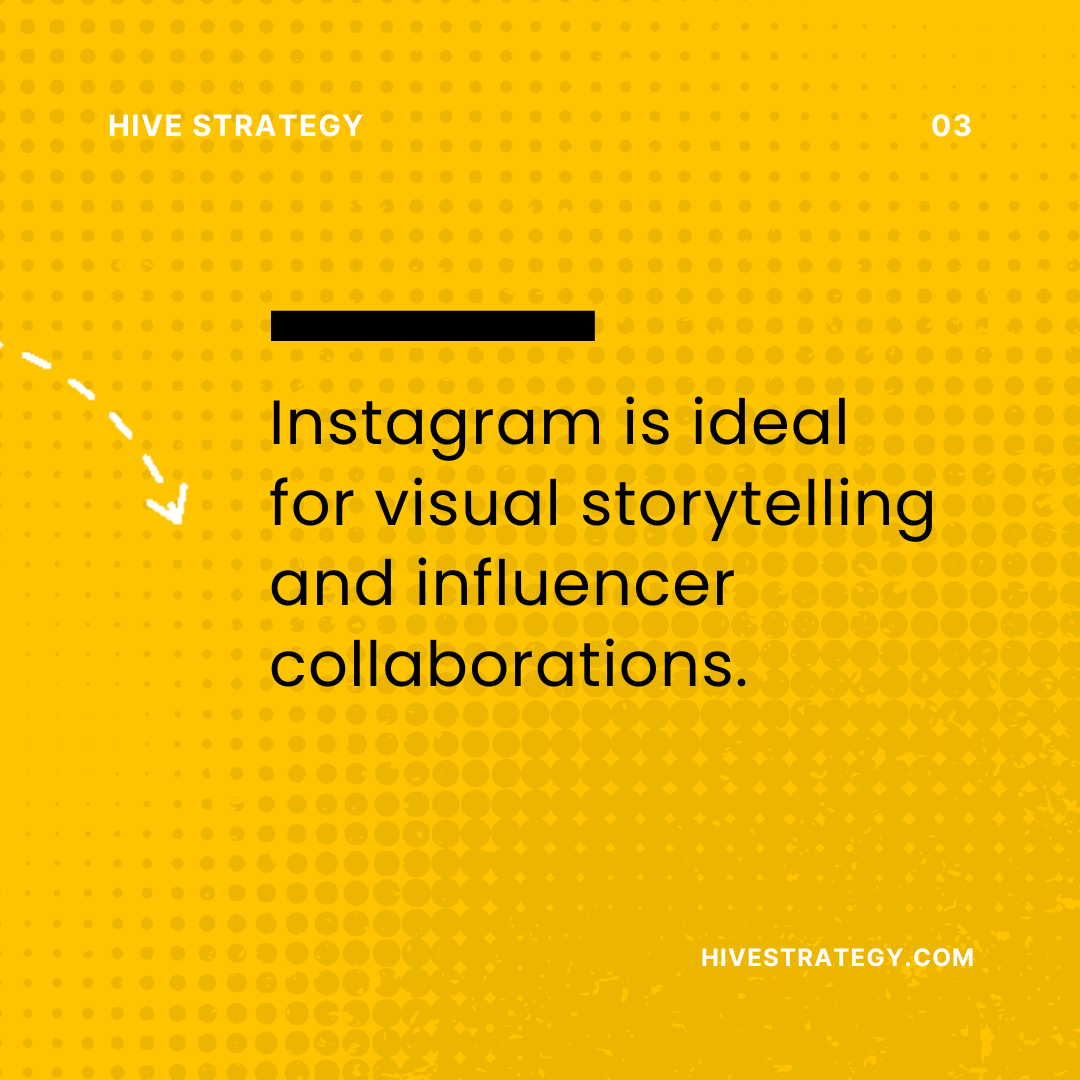 Instagram is ideal for visual storytelling and influencer collaborations.