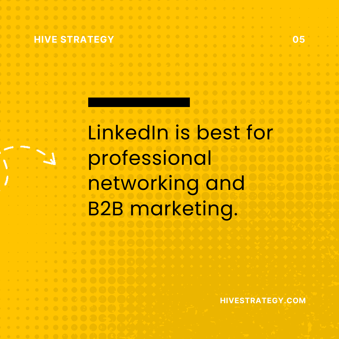 LinkedIn is best for professional networking and B2B marketing.