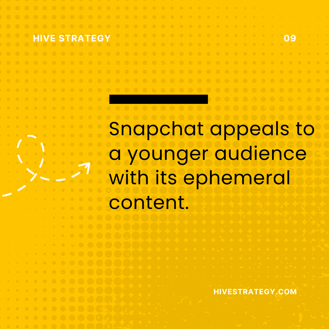 Snapchat appeals to a younger audience with its ephemeral content.